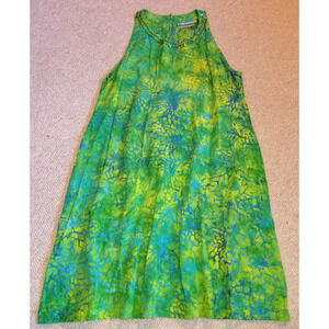 Womens Dress-BALI BATIKS-green/blue 'Hand Painted Resort Wear' beachy Coastal-M